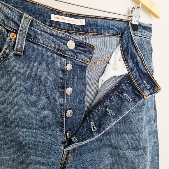 Levi's Ribcage Straight Ankle Jeans 30 x 27 High Waist Elevated Taste Blue Denim - Picture 10 of 15